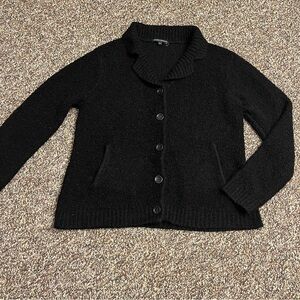 Thick Textured Button Up Black Sweater